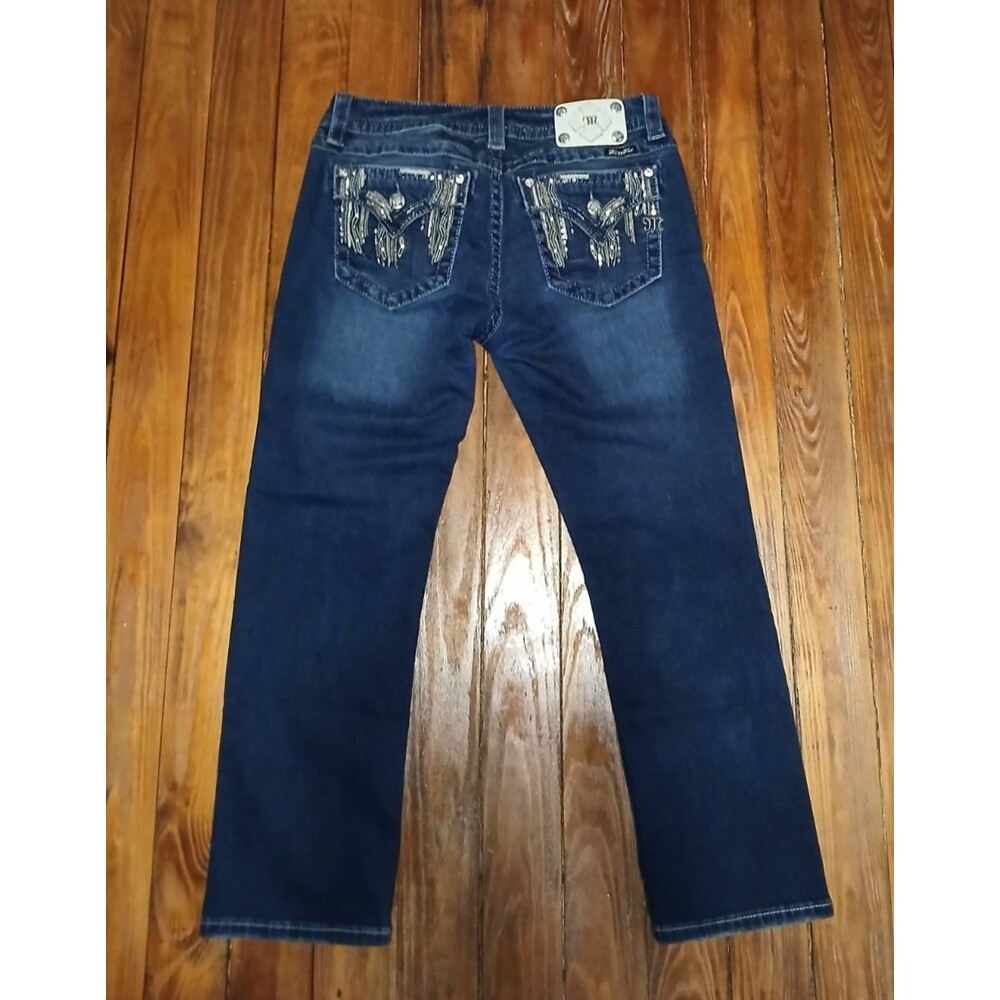 Miss Me 31 Dark Blue Crop Jeans Sequins on back Pockets - Picture 4 of 16
